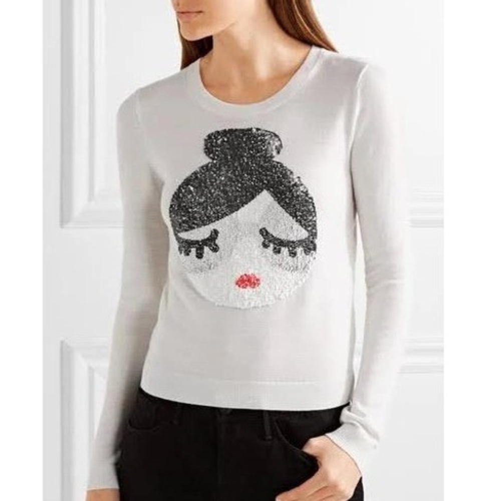 Alice + Olivia Stace Face Peekaboo Sequined Sweater XS